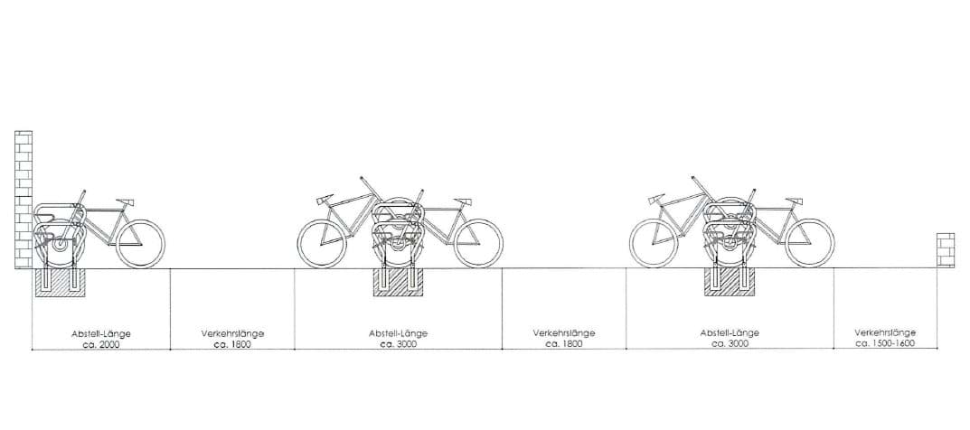 Maße Abstell- und Verkehrsflächen Fahrradparker BETA XXL RAL 600 mm